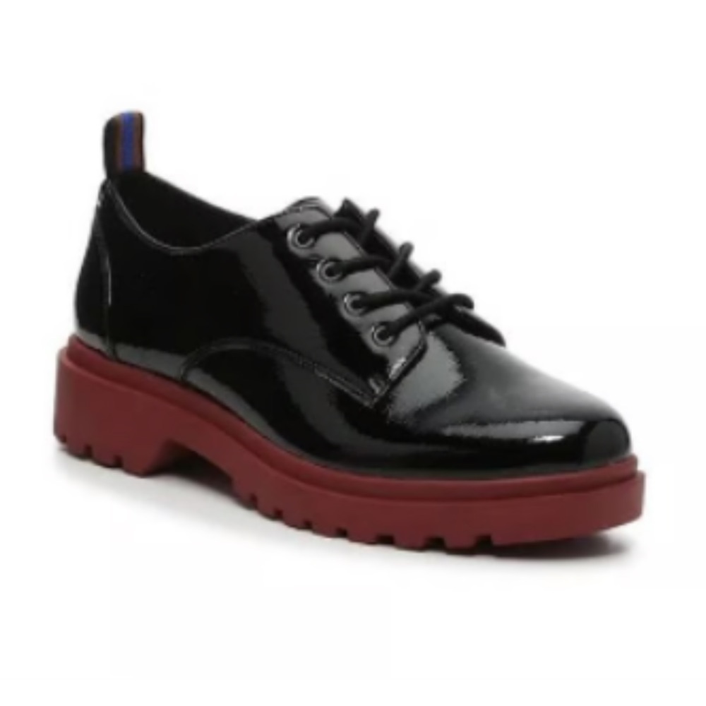 Mix No 6 Patent Leather  Black Oxfords Red Lug Sole Chunky Grunge  SZ 8.5 EUC